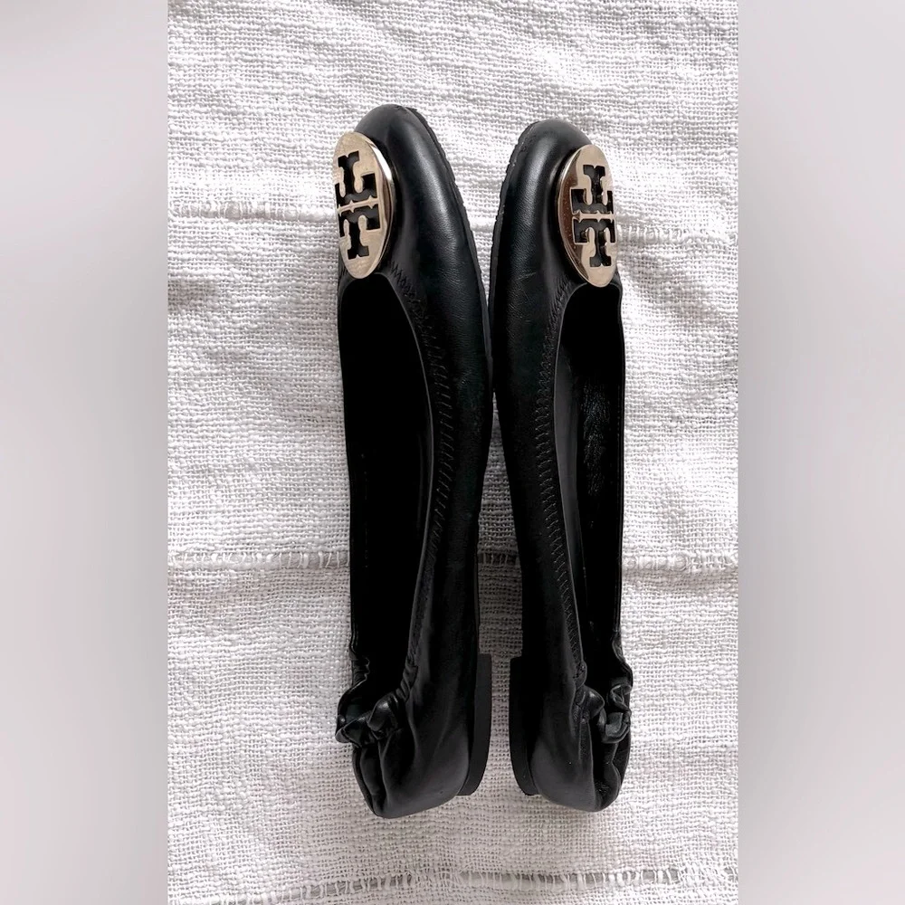 Tory Burch Napa Leather Reva Travel Ballet Flats Padded Insoles Size 10